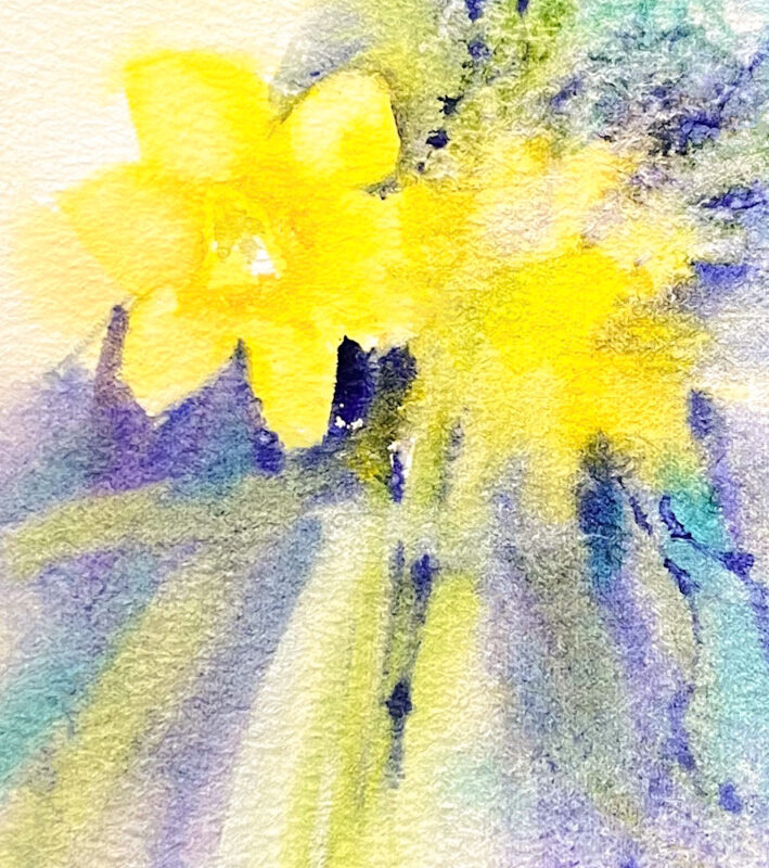 Carte tirée d'une aquarelle originale d'un bouquet de jonquilles